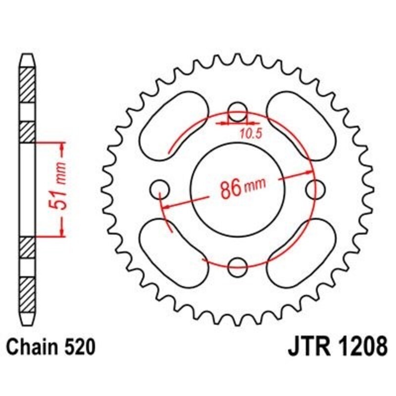 Corona JT 1208 de acero con 44 dientes