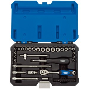 Kit de 40uds de Vasos & llaves carraca métrica & pulgada 1/4'' DRAPER