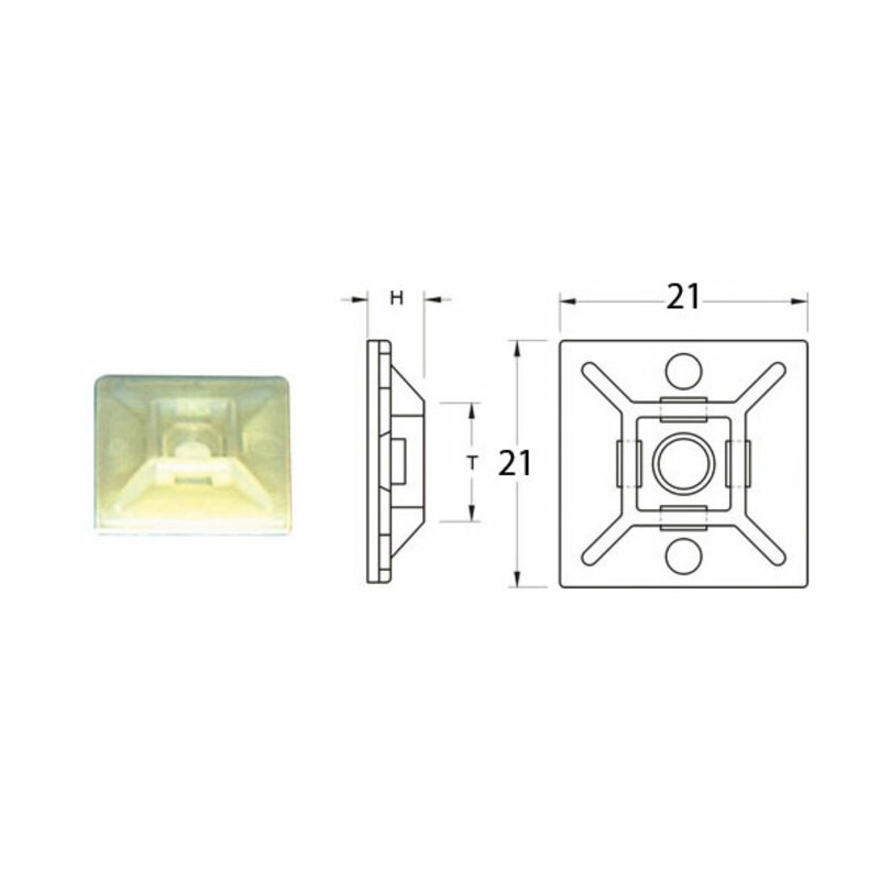Base adhesiva para bridas de nylon BIHR blanco 21 x 21mm