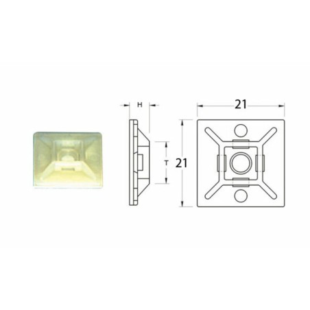 Base adhesiva para bridas de nylon BIHR blanco 21 x 21mm