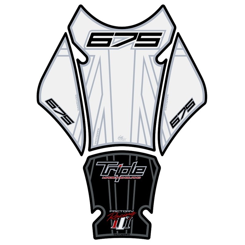 Protector de depósito Motografix Triumph 675 blanco/negro