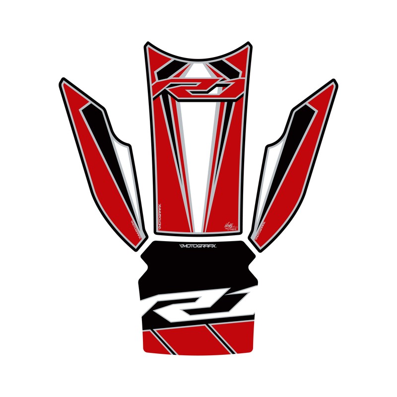 Protector de depósito Motografix YAMAHA YZF-R1 4 piezas blanco/Rojo