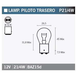 Lámpara OSRAM 7225 - P21 12V 21 / 4W - 10 uds