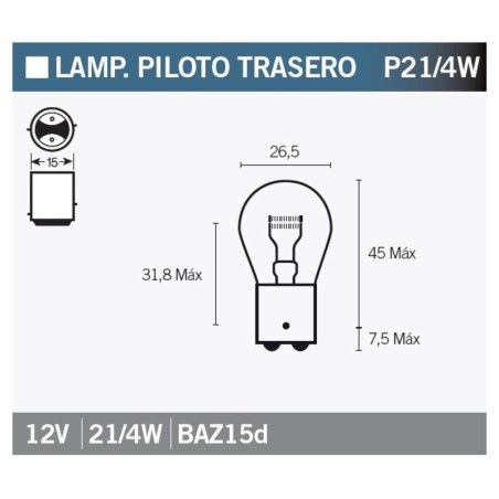 Lámpara OSRAM 7225 - P21 12V 21 / 4W - 10 uds