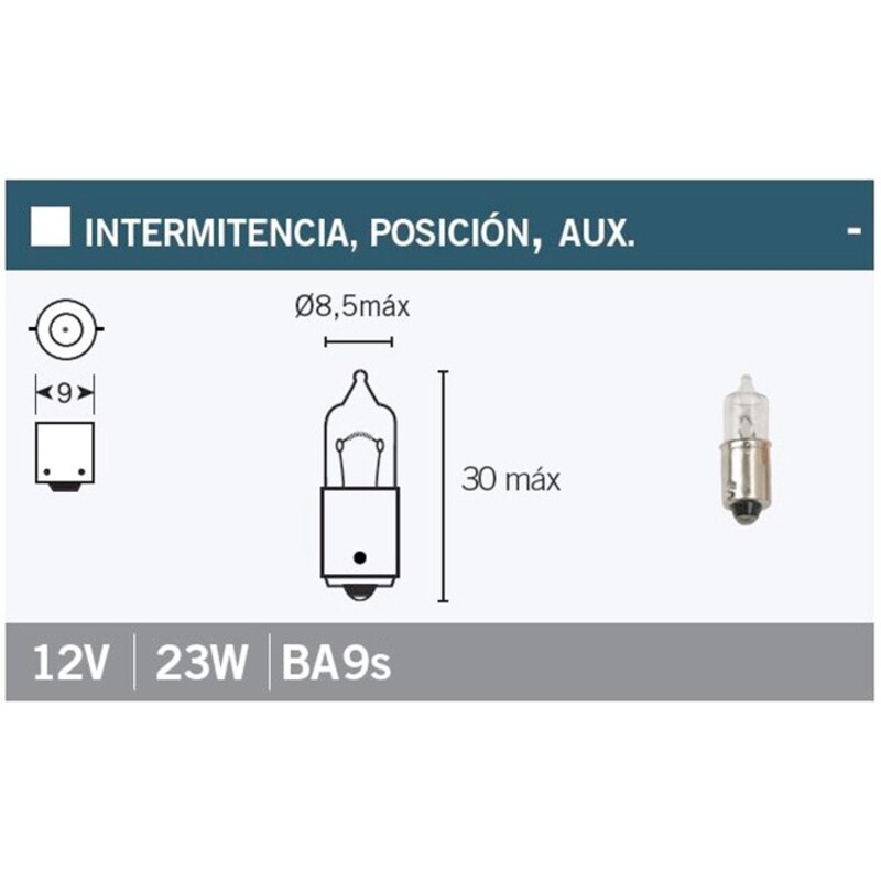Lámpara V PARTS Bayoneta 9 mm 12V 23W Blanca - 10 uds