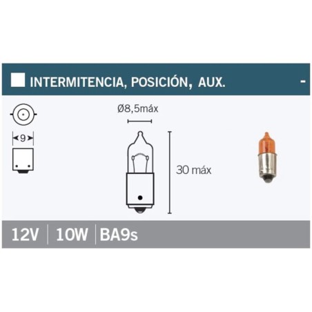 Lámpara V PARTS 12V 10W naranja - 10 uds
