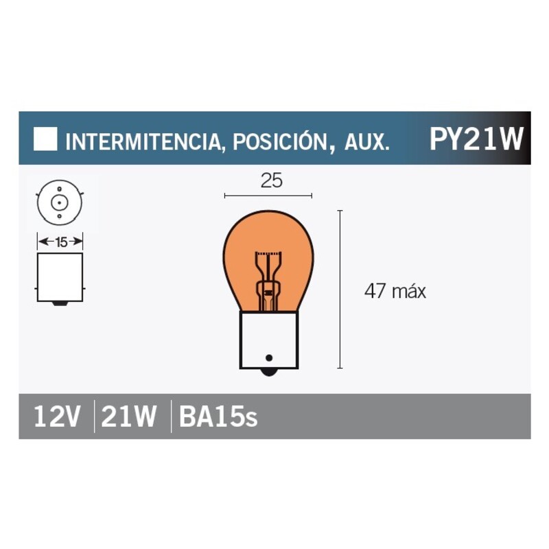 Lámpara V PARTS 12V 21W AMBAR - 10 uds