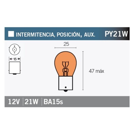 Lámpara V PARTS 12V 21W AMBAR - 10 uds