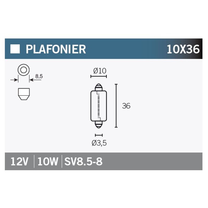 Lámpara V PARTS SV 8.5-8 12V 10W - 10 uds