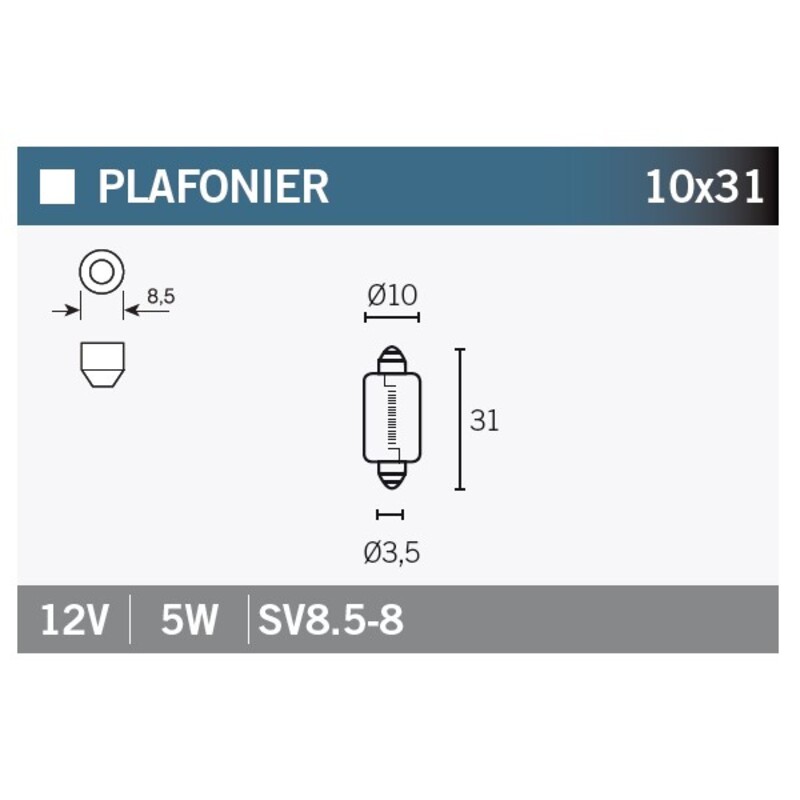 Lámpara V PARTS SV 8.6-8 12V 5W - 10 uds