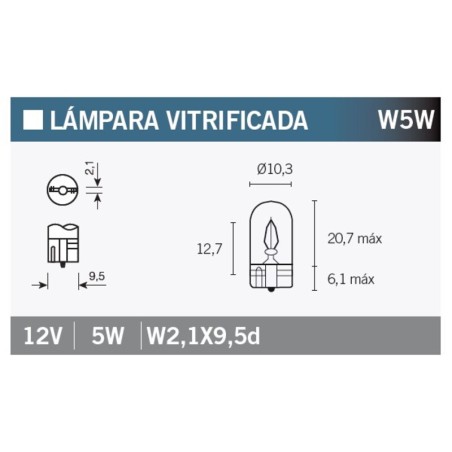 Lámpara V PARTS 12V 5W W5W - 10 uds