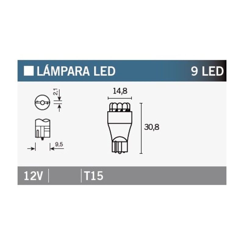 Lámpara V PARTS 9LED T15 AMBAR - 10 uds