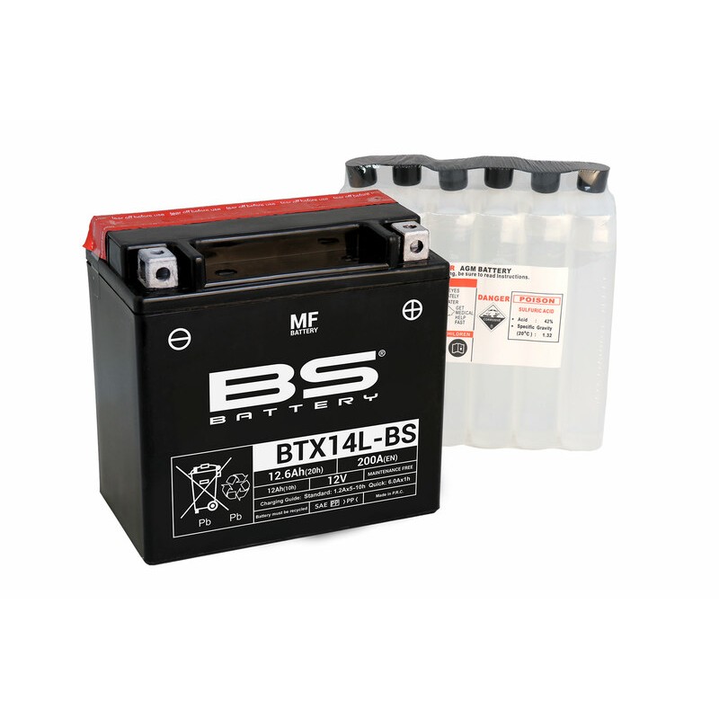 Batería BS BATTERY BTX14L-BS sin mantenimiento con pack de electrolito