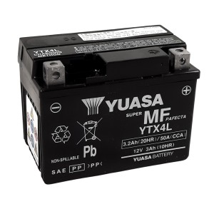 Batería YUASA W/C activada de fábrica sin mantenimiento - YTX4L (FA)