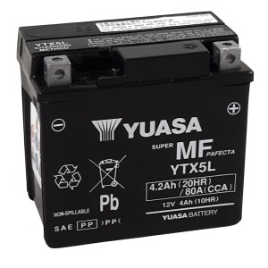 Batería YUASA W/C activada de fábrica sin mantenimiento - YTX5L (FA)