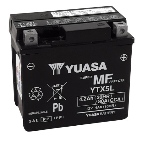 Batería YUASA W/C activada de fábrica sin mantenimiento - YTX5L (FA)