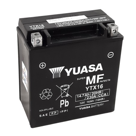 Batería YUASA W/C activada de fábrica sin mantenimiento - YTX16 (FA)