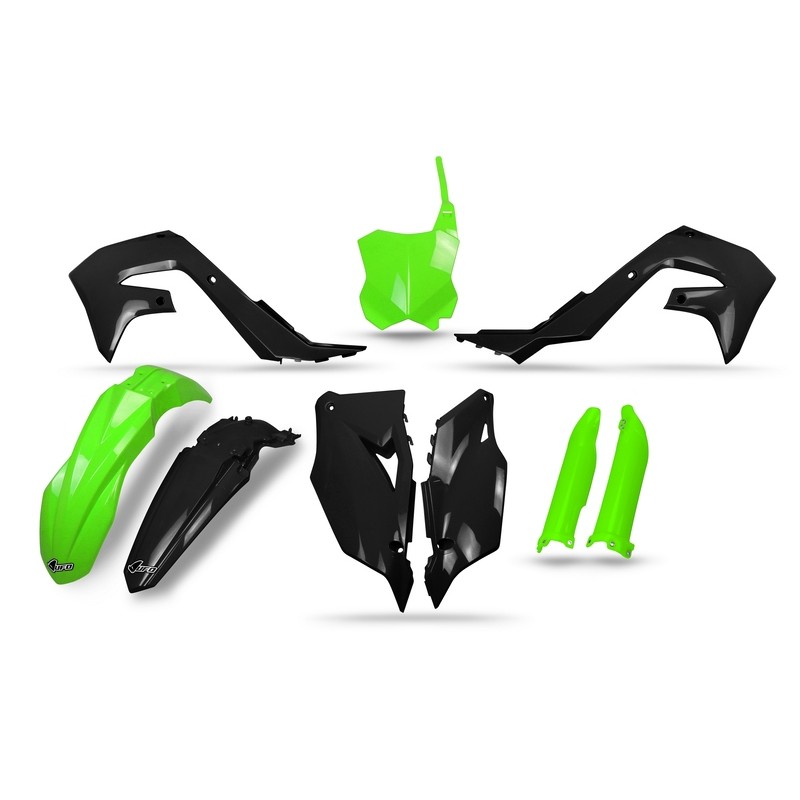 Kit de plástica UFO negro y verde flúor, Kawasaki KXF