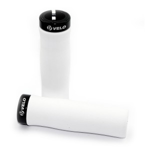 Par puños bici espuma EVA ultraligera VELO Blancos/abrazadera negra...