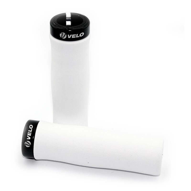 Par puños bici espuma EVA ultraligera VELO Blancos/abrazadera negra...