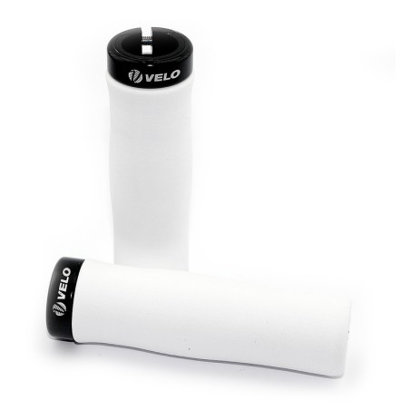 Par puños bici espuma EVA ultraligera VELO Blancos/abrazadera negra...