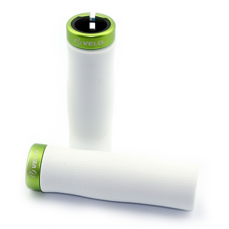 Par puños bici espuma EVA ultraligera VELO Blancos/abrazadera verde...