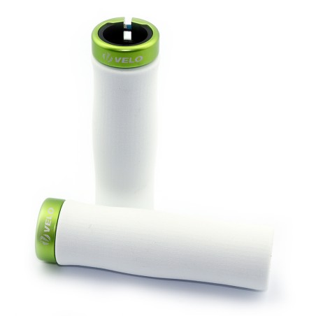 Par puños bici espuma EVA ultraligera VELO Blancos/abrazadera verde...