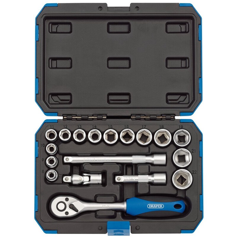 Juego de vasos métricos de 3/8" cuadrado DRAPER - 18 piezas