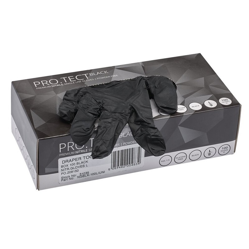 Guantes de nitrilo negros DRAPER - Pack de 100 unidades
