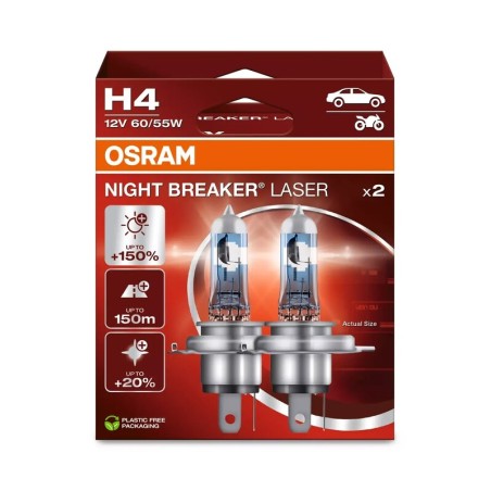 Lámpara OSRAM H4 Night Breaker Laser Light 12V 60 / 55W P43t-38 - 2...