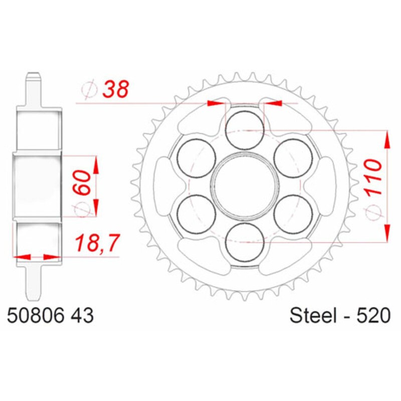 Corona AFAM acero estándar 50806 - Paso 520