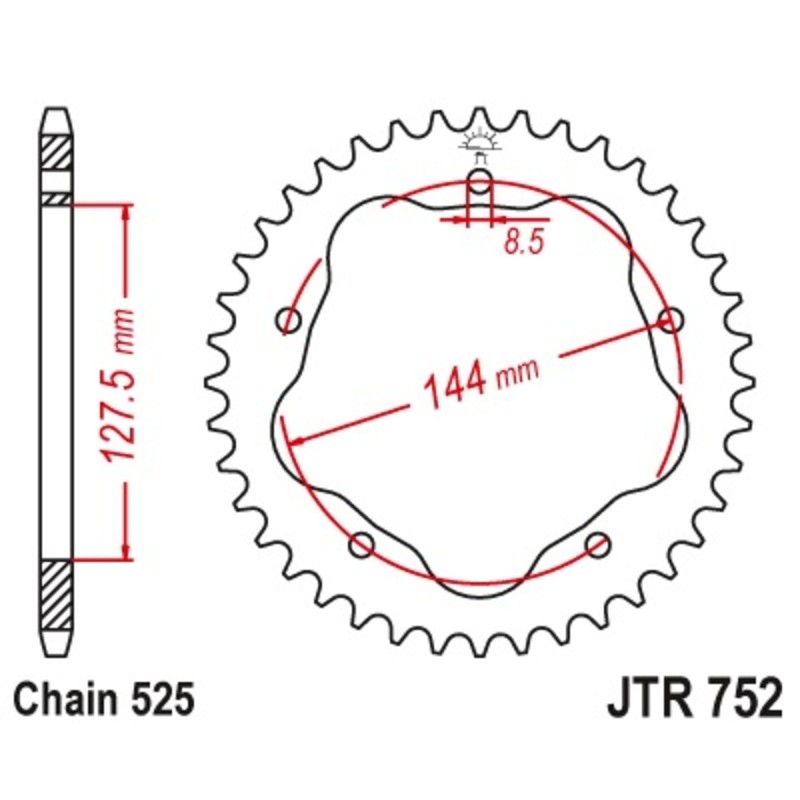 Corona JT SPROCKETS acero estándar 752 - Paso 520 - Requiere portac...