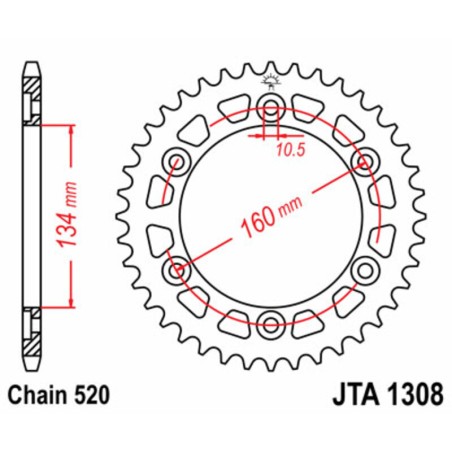 Corona JT SPROCKETS aluminio ultraligera 1308 - Paso 520