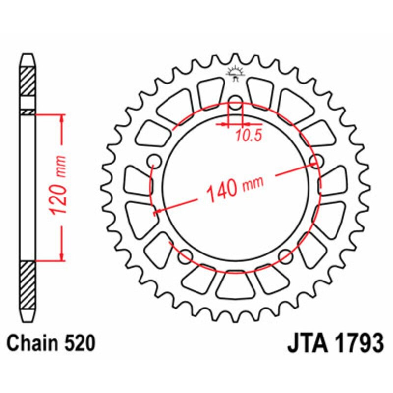 Corona JT 1793 de aluminio con 43 dientes