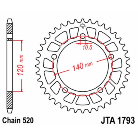 Corona JT 1793 de aluminio con 43 dientes