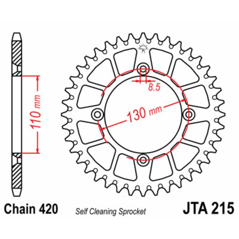 Corona JT SPROCKETS aluminio ultraligera autolimpiable 215 - Paso 420