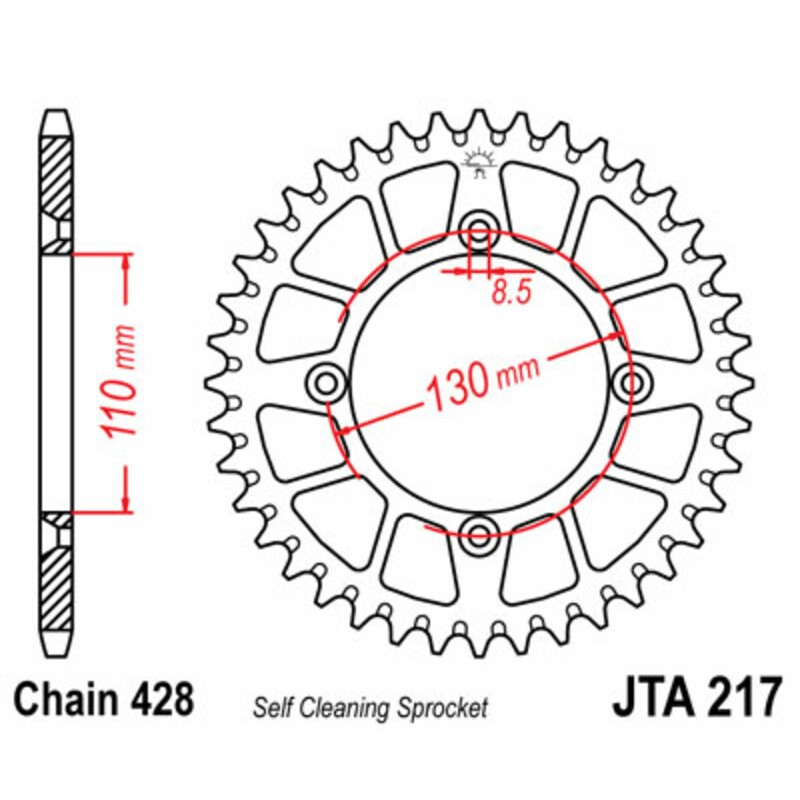 Corona JT SPROCKETS aluminio ultraligera autolimpiable 217 - Paso 428