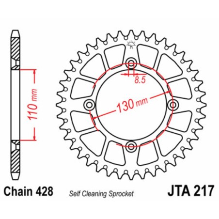 Corona JT 217 de aluminio con 50 dientes