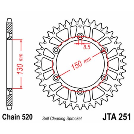 Corona JT 251 de aluminio con 52 dientes