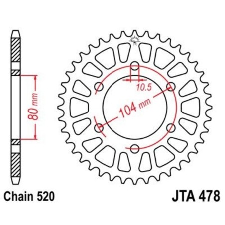 Corona JT 478 de aluminio con 45 dientes