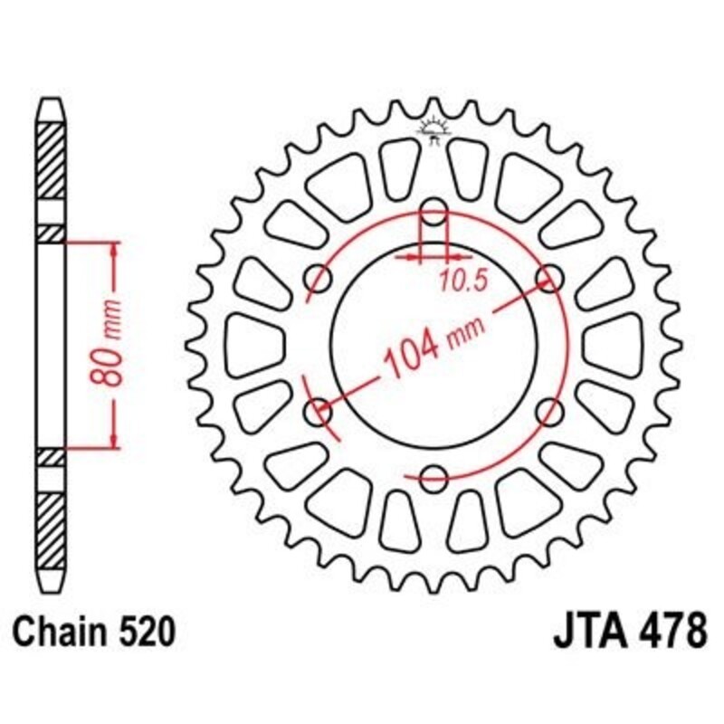 Corona JT 478 de aluminio con 47 dientes