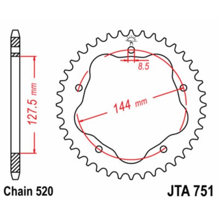 Corona JT SPROCKETS aluminio ultraligera 751 - Paso 520 - Requiere ...