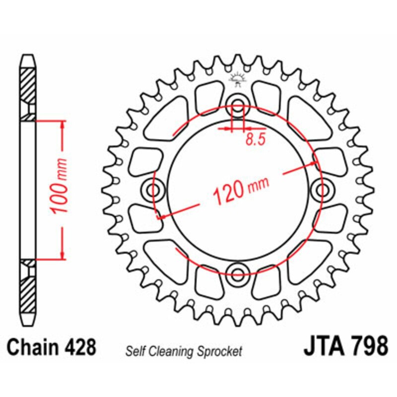 Corona JT SPROCKETS aluminio ultraligera autolimpiable 798 - Paso 428