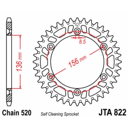 Corona JT 822 de aluminio con 48 dientes