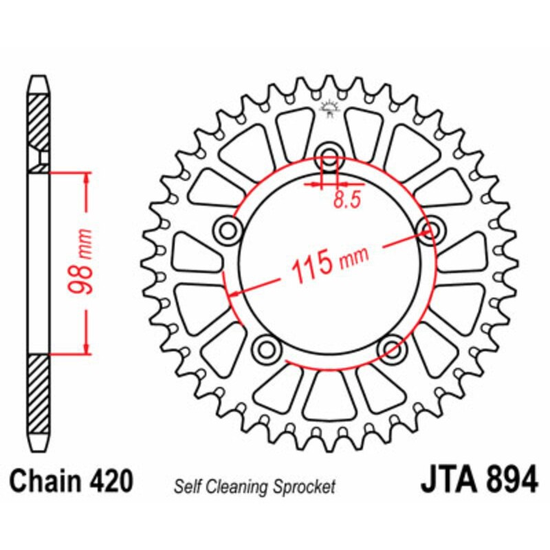 Corona JT SPROCKETS aluminio ultraligera autolimpiable 894 - Paso 420