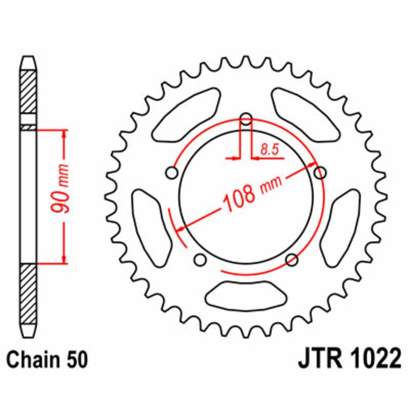 Corona JT SPROCKETS acero estándar 1022 - Paso 530