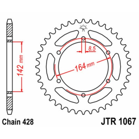 Corona JT SPROCKETS acero estándar 1067 - Paso 428