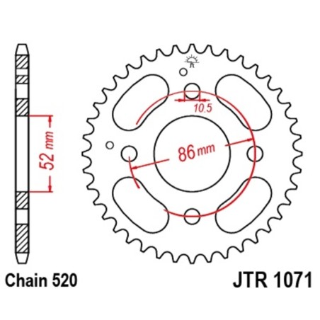 Corona JT SPROCKETS acero estándar 1071 - Paso 520