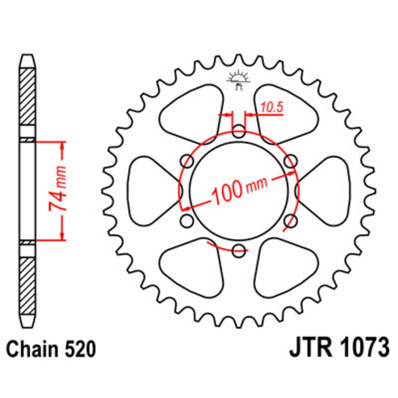 Corona JT SPROCKETS acero estándar 1073 - Paso 520