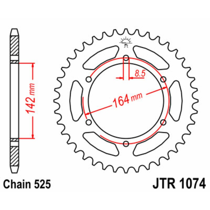 Corona JT SPROCKETS acero estándar 1074 - Paso 525